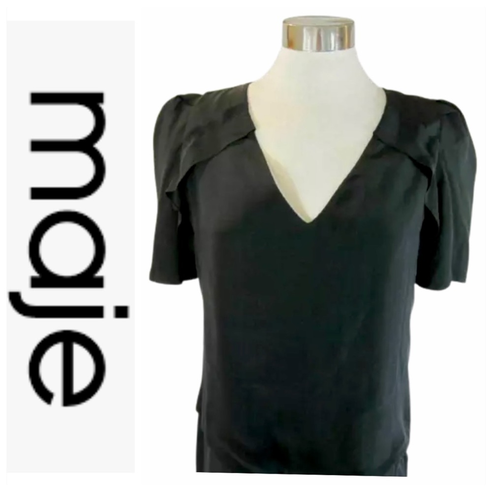 💕SALE💕 MAJE Black Silk Crepe Short Sleeve Mini Dress - Picture 3 of 12